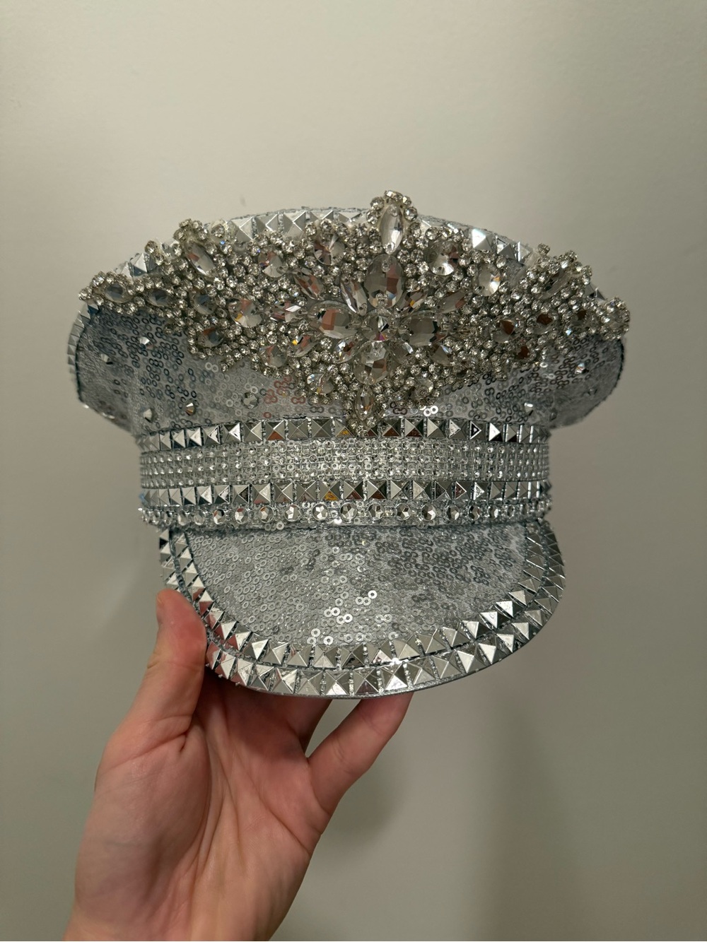 Silver Crystal-Embellished Sequin Captain Hat - Women Accessories